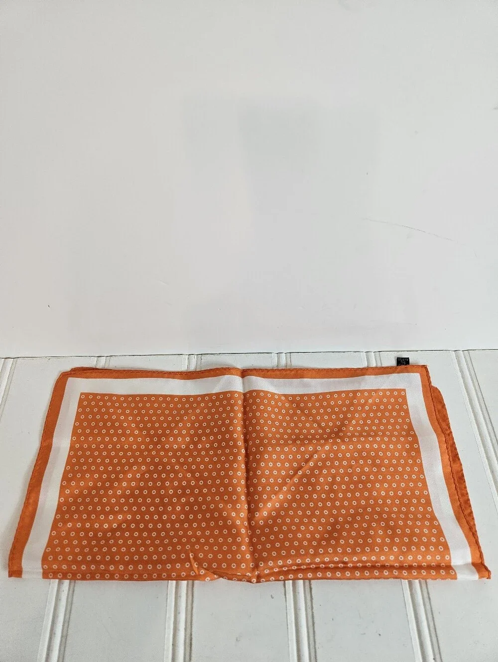 Stafford Silk Scarf OS Geometric Polka Dot Pocket Square Bandana Orange White